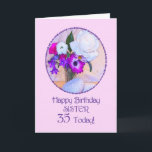 Sister, 35th birthday with painted flowers. card<br><div class="desc">A simple but elegant 35th birthday card for a sister,  with a flower painting. A painting of a vase of flowers is framed in daisies. The whole is on a delicate pink background. The inside message can be changed to your requirements.</div>