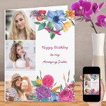 Sister 3 Photo Bright Watercolor Floral Birthday Card<br><div class="desc">Bright floral birthday card personalized with 3 of your favorite photos. The wording on the front is fully editable and currently reads "Happy Birthday to my Amazing Sister". You can also customize the message inside if you wish. The photo template is set up for you to add your pictures which...</div>