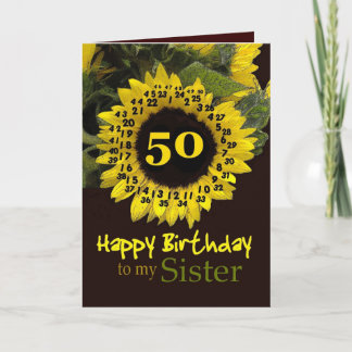 SISTER - 50th Birthday with Cheerful Sunflower Card