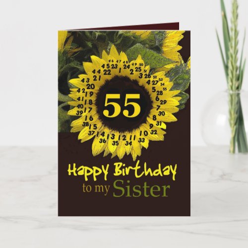 SISTER _ 55th Birthday with Cheerful Sunflower Card