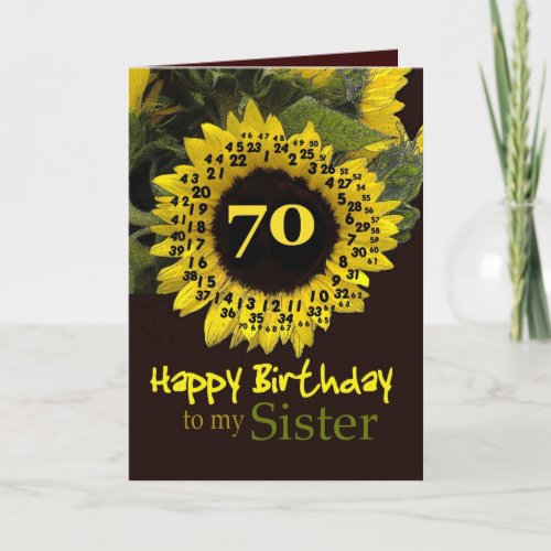 SISTER _ 70th Birthday with Cheerful Sunflower Card