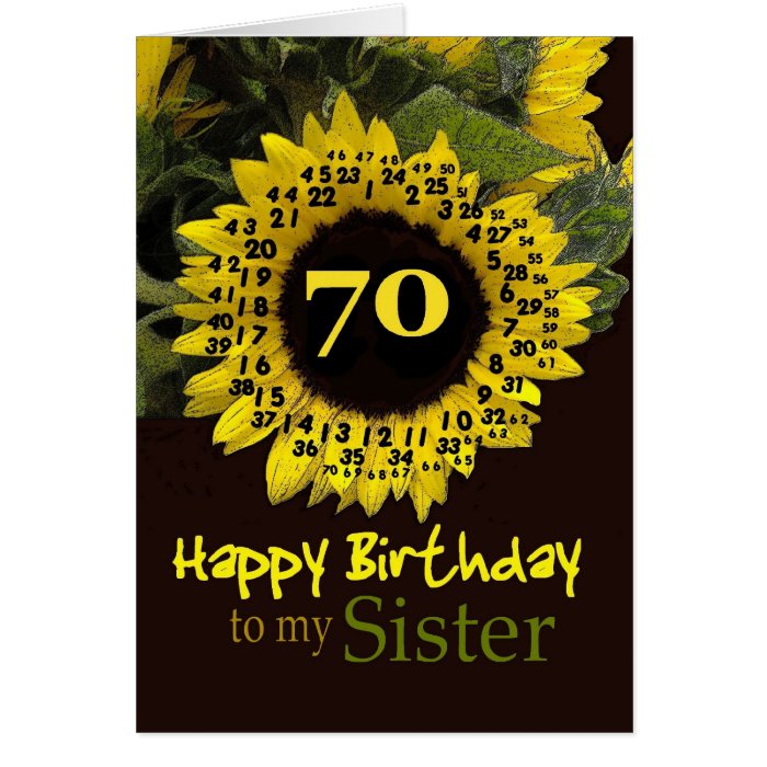 SISTER 70th Birthday with Cheerful Sunflower Card Zazzle
