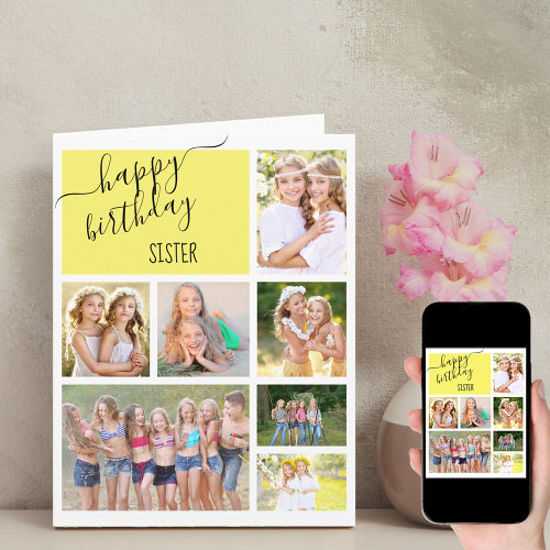 Sister 7 Photo Collage Personalized Birthday Card