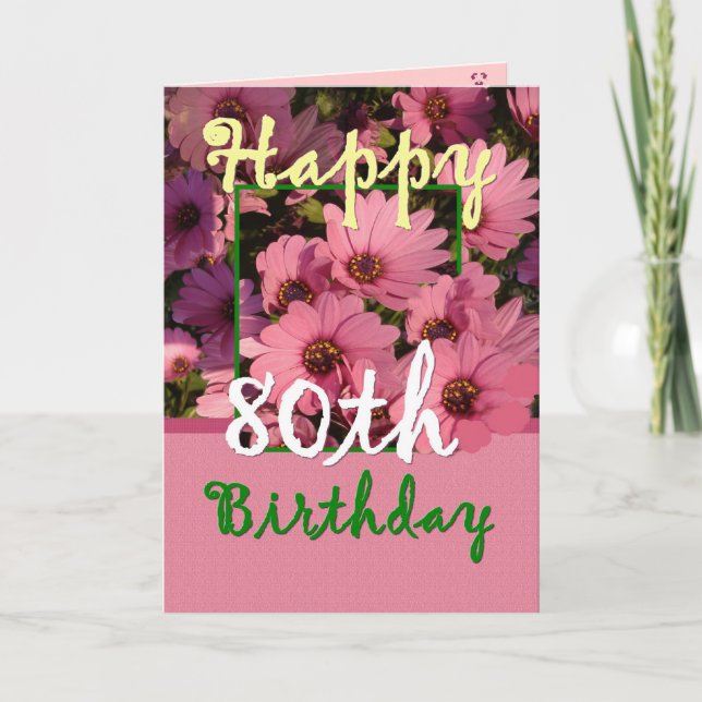 SISTER - 80th Birthday with Pink Daisy Flowers Card (Front)