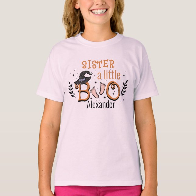 sister a little boo is almost due Halloween  T-Shirt (Front)