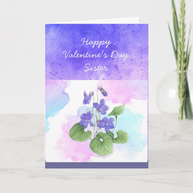 Sister African Violet Flower Valentine Poem Holida Holiday Card (Front)