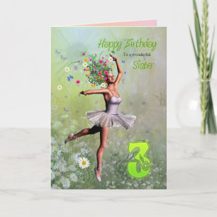 Sister age 3, flower fairy birthday card