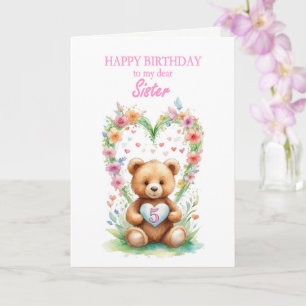 Sister Age 5 Teddy Bear  Card