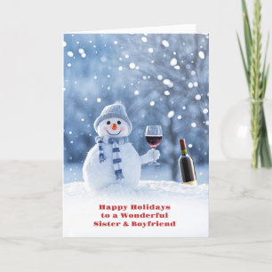 Sister and Boyfriend Happy Holidays Cute Wine Card