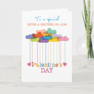 Sister and Brother-in-Law Valentine Rainbow Clouds Holiday Card
