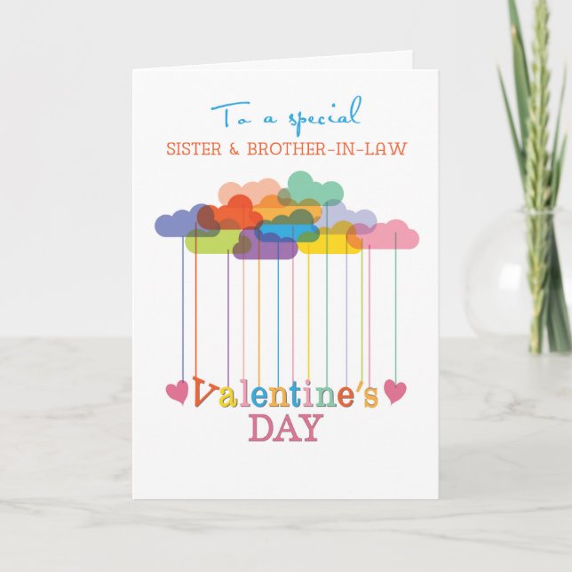 Sister and Brother-in-Law Valentine Rainbow Clouds Holiday Card (Front)