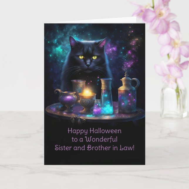 Sister and Brother in Law with Cute Black Cat Card (Orchid)