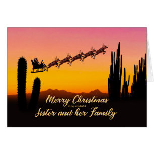 Sister and Family Christmas Santa Over Desert Cards