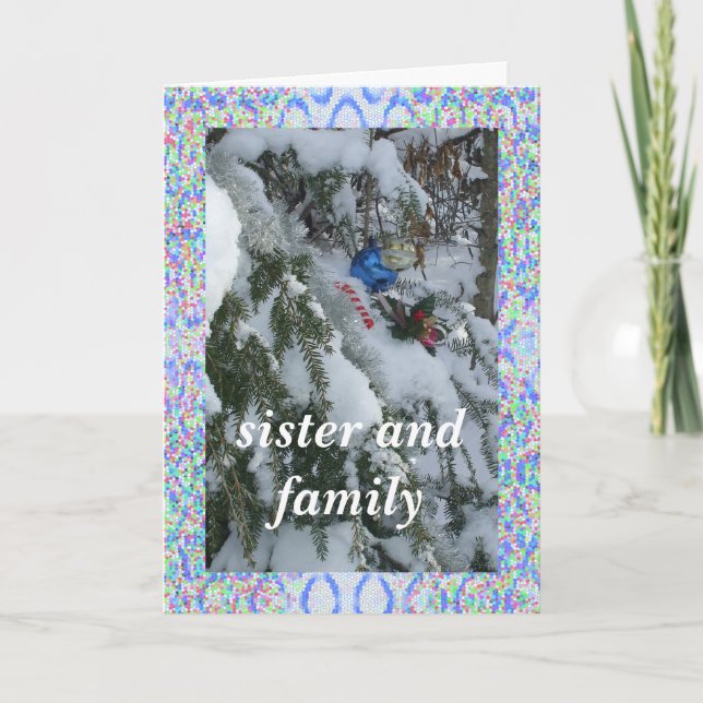 Sister and Family-Decorated Tree Outside Framed Ho Holiday Card (Front)