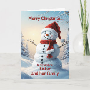 Sister and her Family Christmas Snowman  Holiday Card