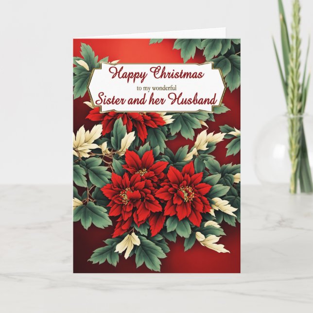 Sister and her Husband Christmas Poinsettias Holiday Card (Front)