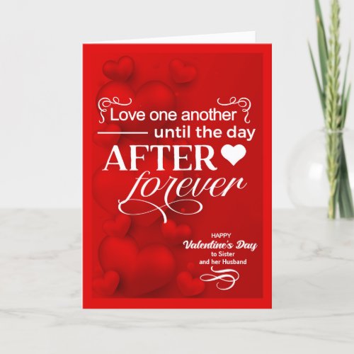 Sister and her Husband Valentines Day Red Hearts Holiday Card