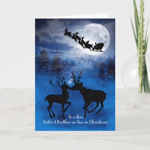 Sister and Husband Kissing Reindeer Christmas Holiday Card