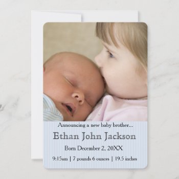 Sister Announcing Brother's Birth Blue Announcement by Midesigns55555 at Zazzle