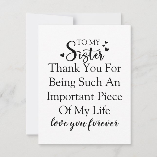Sister Appreciation Thank You For Being In My Life Card (Front)