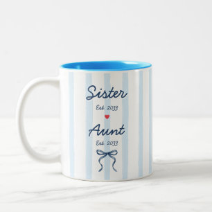 Sister & Aunt Custom Dates Blue Stripes Coquette Two-Tone Coffee Mug
