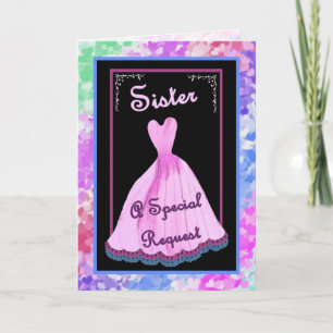 SISTER - Be My Junior Bridesmaid PINK Dress Invitation