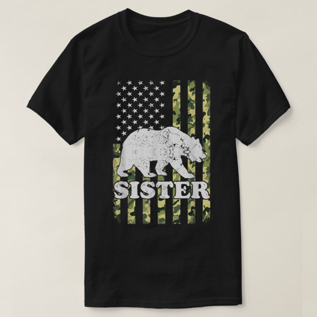 Sister Bear Camping Hiking Camouflage USA American T-Shirt (Design Front)