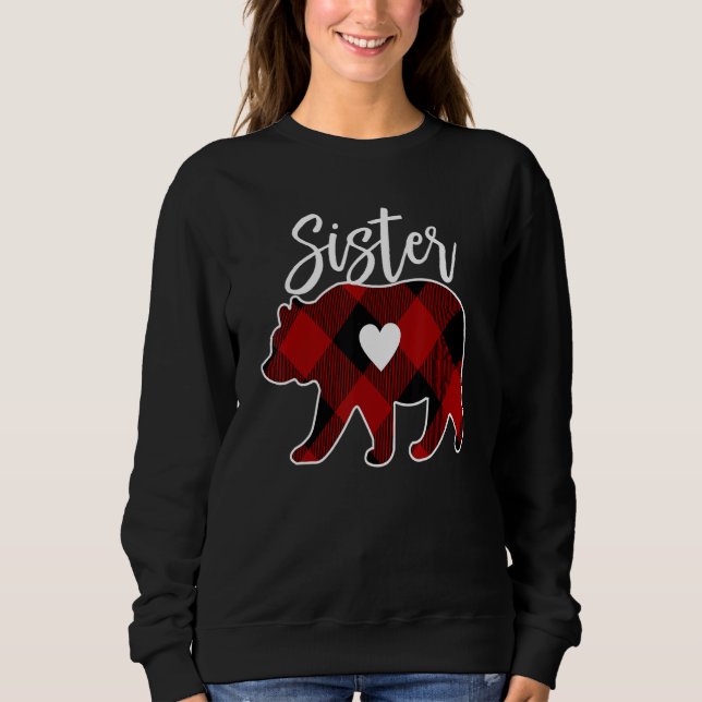 Sister Bear Christmas Buffalo Plaid Red White & Bl Sweatshirt (Front)