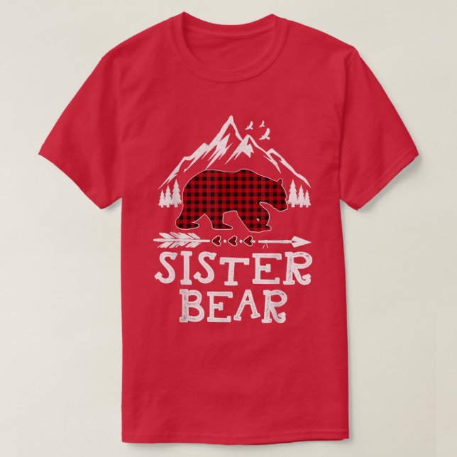 Sister Bear Christmas Pajama Red Plaid Buffalo Fam T-Shirt (Design Front)