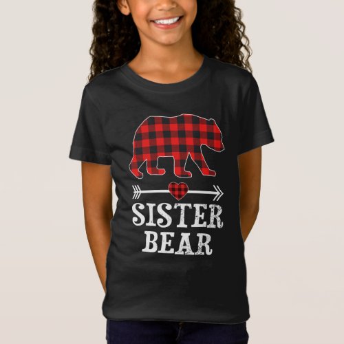 Sister Bear Christmas Pajama Red Plaid Buffalo T_Shirt