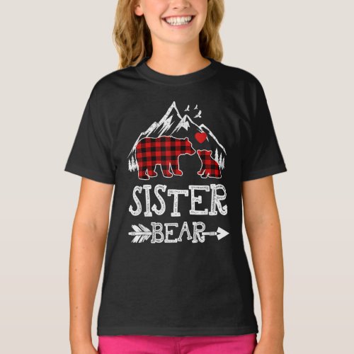 Sister Bear Christmas Pajama Red Plaid Buffalo  T_Shirt