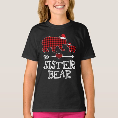 Sister Bear Christmas Pajama Red Plaid Buffalo T_Shirt