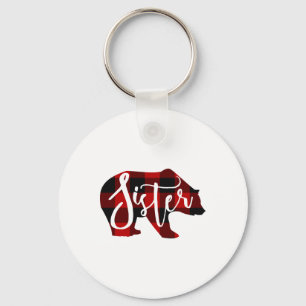 Sister Bear Rustic Red Buffalo Plaid Family Keychain