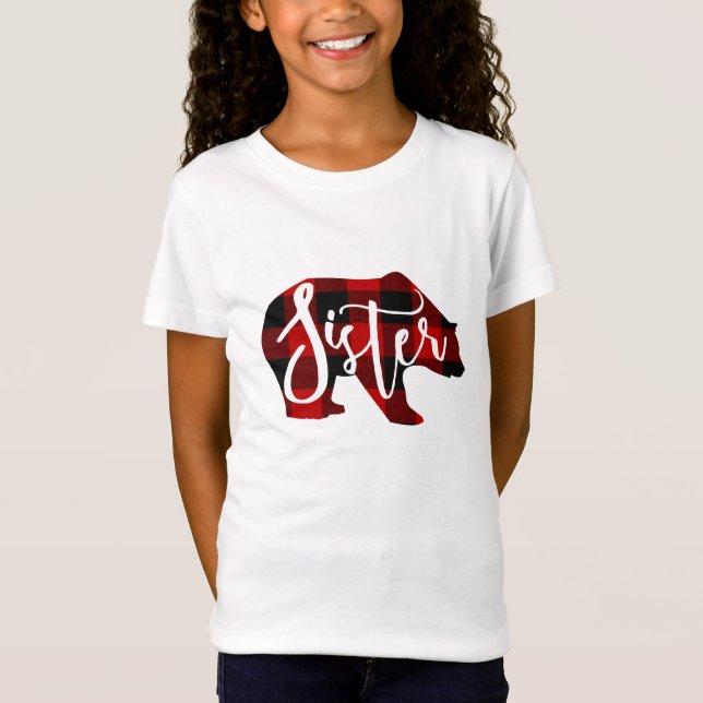 Sister Bear Rustic Red Buffalo Plaid Family T-Shirt (Front)