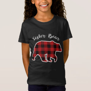 SISTER BEAR Women Red Plaid Christmas Pajama Famil T-Shirt