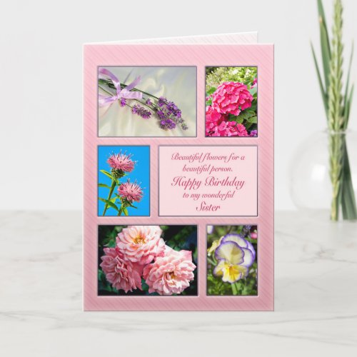 Sister beautiful flowers birthday card