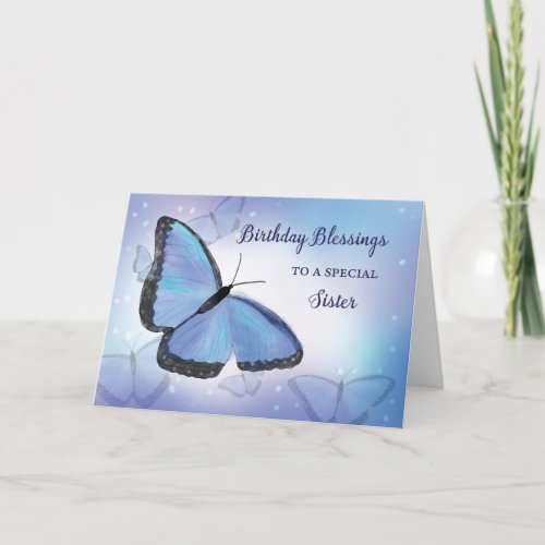 Sister Birthday Blessings Religious Butterfly Blue Card