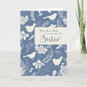 Sister Birthday Blue Birds and Blossoms Card