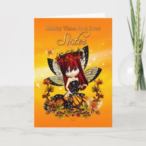 sister birthday card _ birthday autumn color fairy