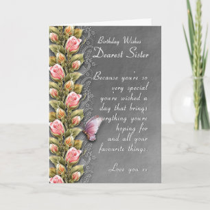 sister birthday card - birthday card with roses