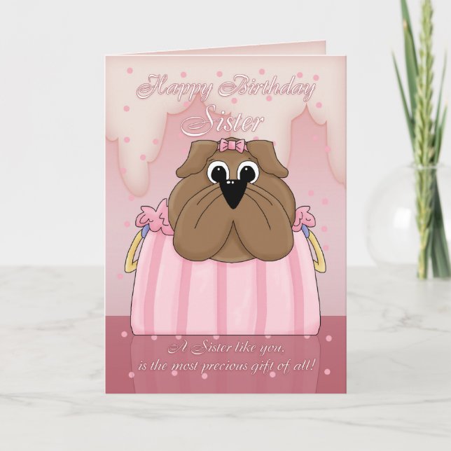 Sister Birthday Card - Cute Bulldog In A Purse - P (Front)