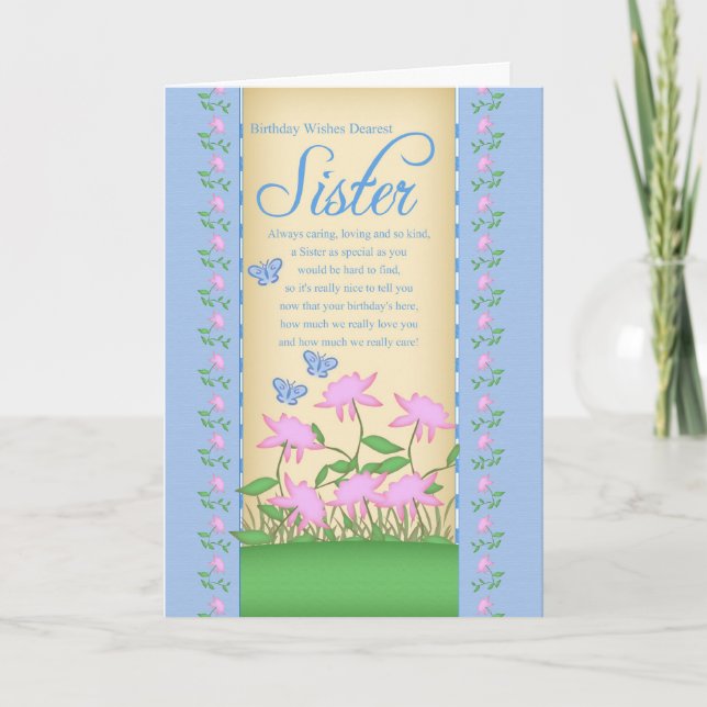 sister birthday card flowers and butterflies (Front)