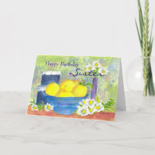 Sister Birthday Card Lemon Daisy Watercolor