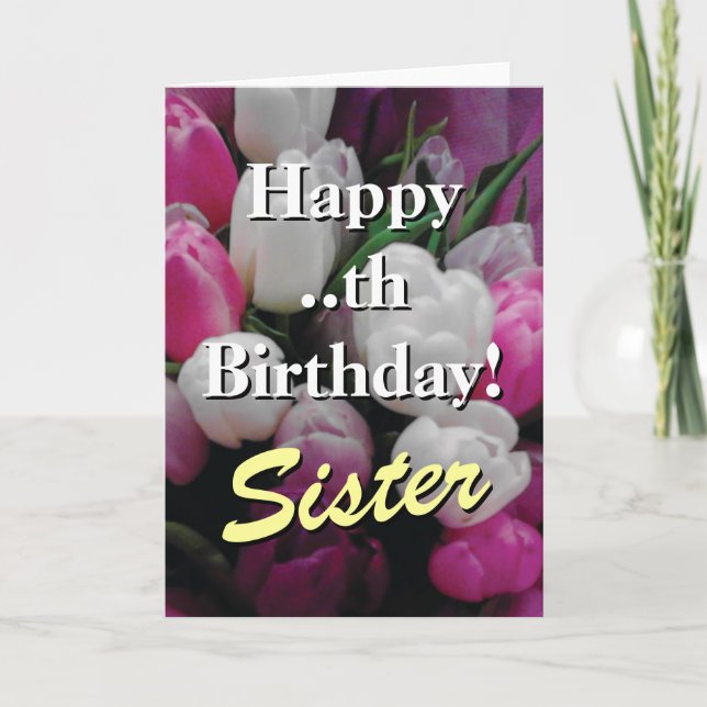 Sister Birthday card | pink tulip flower bouquet (Front)