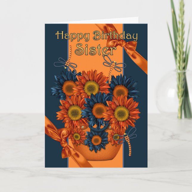 Sister Birthday Card - Sunflower And Dragonfly (Front)