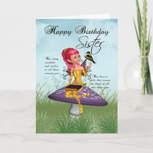 Sister Birthday Card With Fairy And Chaffinch