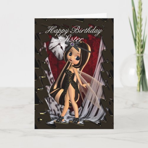 Sister Birthday card with moonies gothic fairys