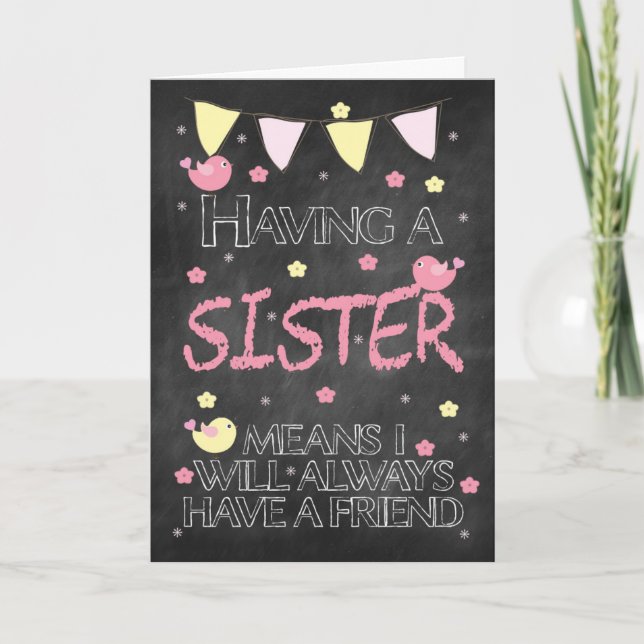 Sister Birthday Chalkboard With Little Birds Card (Front)