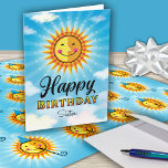 Sister Birthday Cute Sun Card<br><div class="desc">Make your Sister feel special on her birthday by sending her this cheerful smiling decorative Yellow and orange sun floating in the blue sky with clouds. Inside text says "The sun started shining just a little brighter on the day you were born."</div>