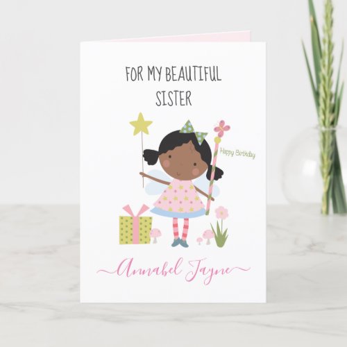 Sister birthday fairy pink whimsical card